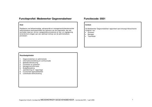 Functieprofiel: Medewerker Gegevensbeheer ... - Werken bij de HU