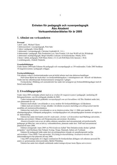 Enheten för pedagogik och vuxenpedagogik Åbo Akademi ...