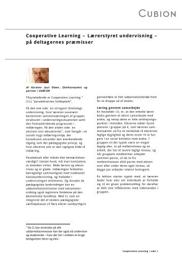 Cooperative Learning – Lærerstyret undervisning – på ... - Cubion
