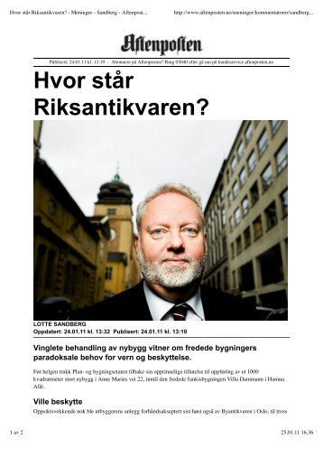 Hvor står Riksantikvaren? - Meninger - Sandberg - Aftenposten.no