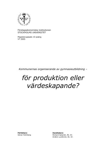 för produktion eller värdeskapande? - Skolmarknad.info