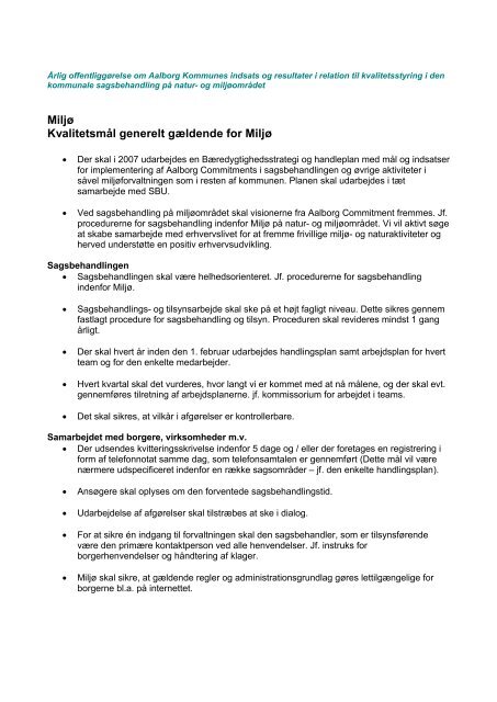 Kvalitetsmål generelt gældende for miljø - Aalborg Kommune
