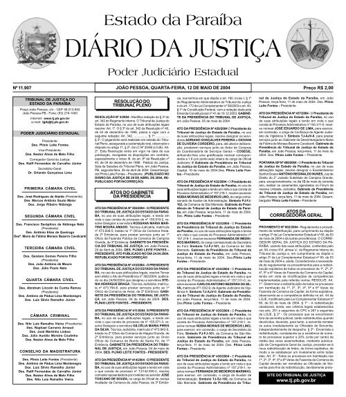 Diario da Justi a 29-05-2001 - Tribunal de Justiça da Paraíba