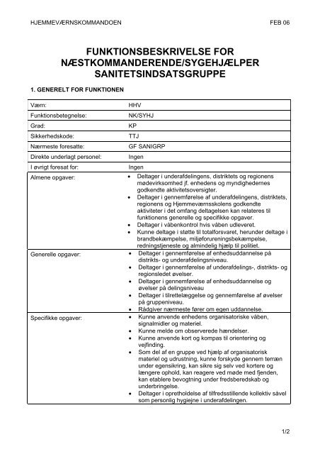 FUNKTIONSBESKRIVELSE FOR NÆSTKOMMANDERENDE ...