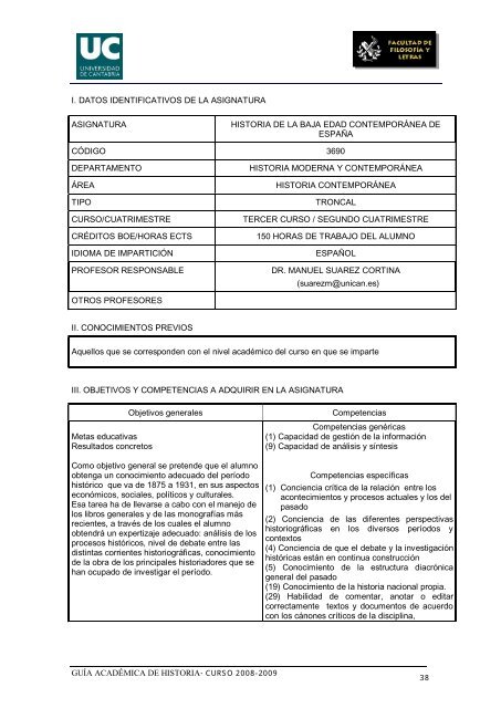 Titulación: Licenciatura en Historia Plan: 1999 - Universidad de ...