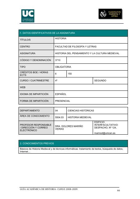 Titulación: Licenciatura en Historia Plan: 1999 - Universidad de ...