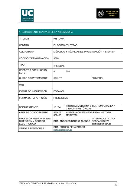 Titulación: Licenciatura en Historia Plan: 1999 - Universidad de ...