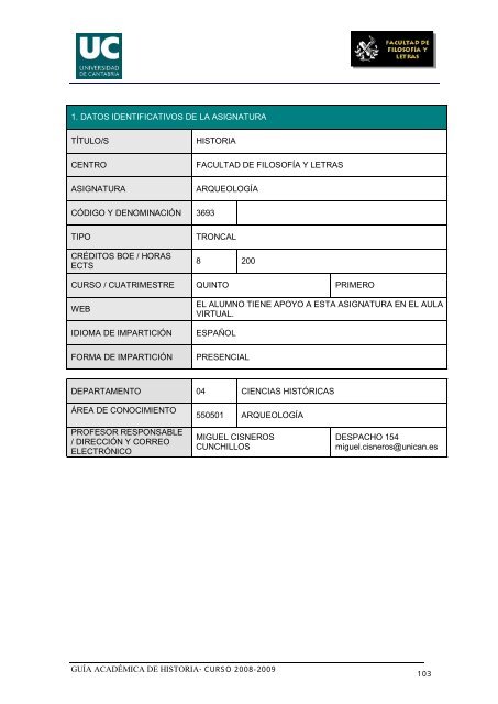 Titulación: Licenciatura en Historia Plan: 1999 - Universidad de ...