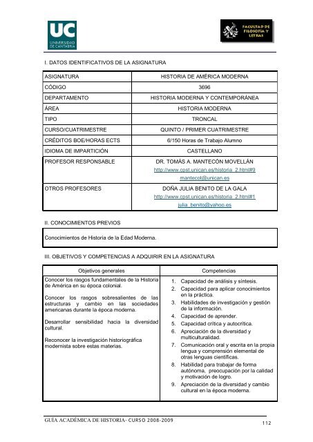 Titulación: Licenciatura en Historia Plan: 1999 - Universidad de ...