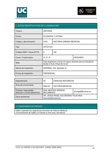 Titulación: Licenciatura en Historia Plan: 1999 - Universidad de ...