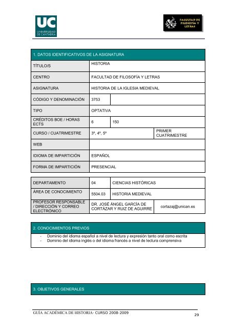 Titulación: Licenciatura en Historia Plan: 1999 - Universidad de ...