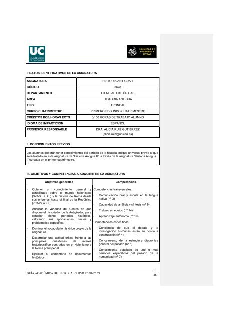 Titulación: Licenciatura en Historia Plan: 1999 - Universidad de ...