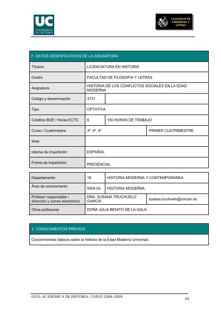 Titulación: Licenciatura en Historia Plan: 1999 - Universidad de ...