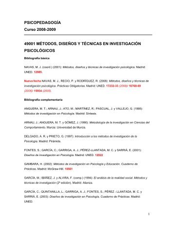 PSICOPEDAGOGÍA Curso 2008-2009 49001 MÉTODOS ... - UNED