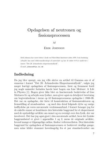 Opdagelsen af neutronen og fissionsprocessen - Gamma - Niels ...