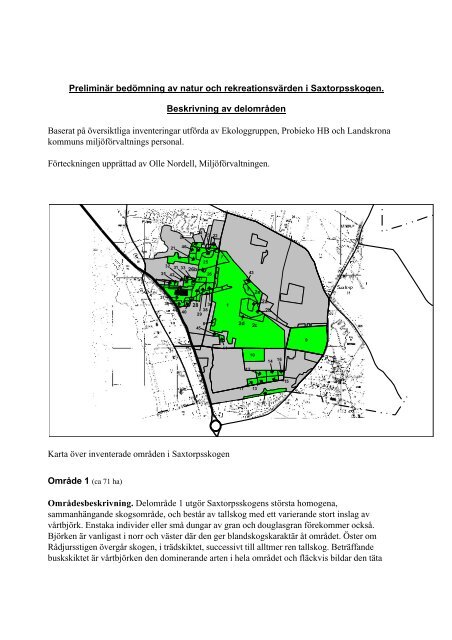 Inventeringar i Saxtorpsskogen. Koncept - Landskrona kommun