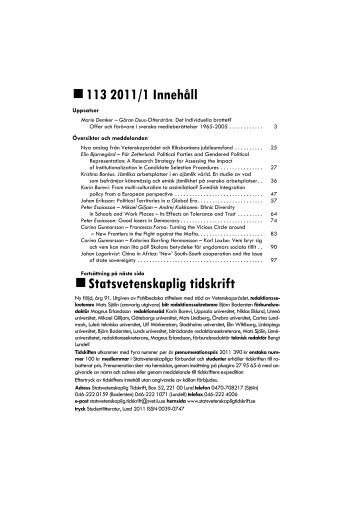 Helt nummer 2011/1 (PDF, 989 kb) - Statsvetenskaplig tidskrift