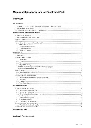 Miljøoppfølgingsprogram for Pilestredet Park - Statsbygg