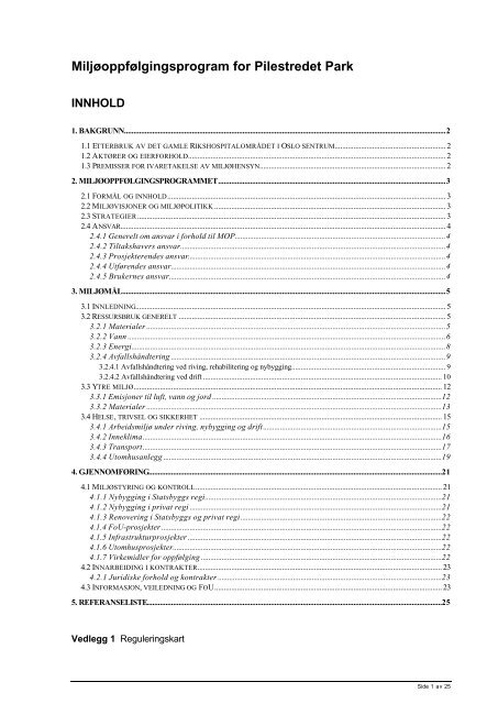Miljøoppfølgingsprogram for Pilestredet Park - Statsbygg