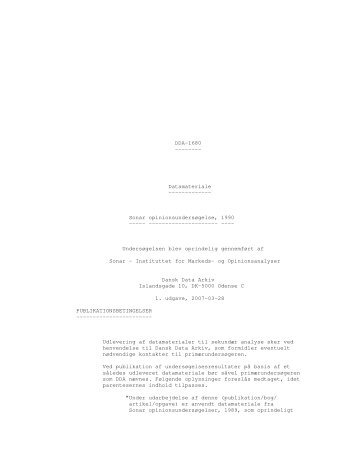Sonar opinionsundersøgelse, 1990 - DDA Samfund - Dansk Data ...