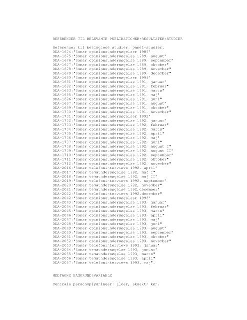 Sonar opinionsundersøgelse, 1990 - DDA Samfund - Dansk Data ...