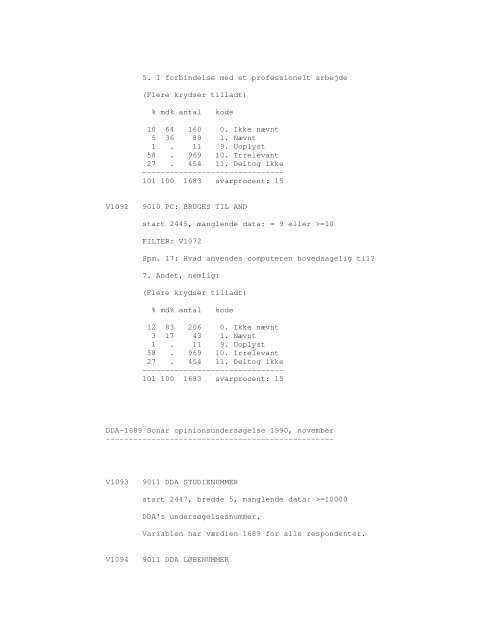 Sonar opinionsundersøgelse, 1990 - DDA Samfund - Dansk Data ...