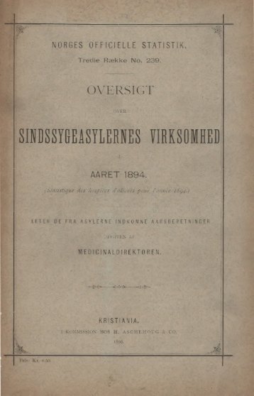 Oversigt over Sindsygeasylernes Virksomhed i Aaret 1894