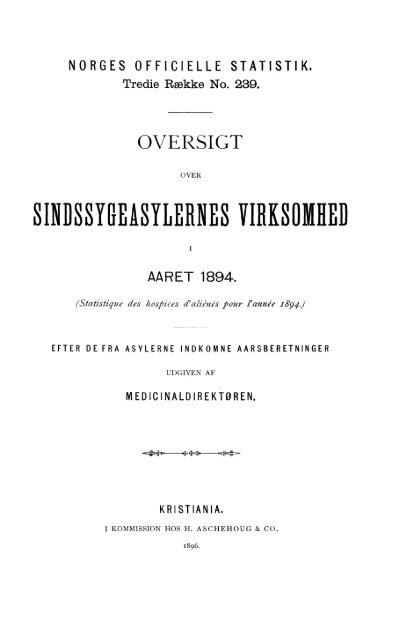 Oversigt over Sindsygeasylernes Virksomhed i Aaret 1894