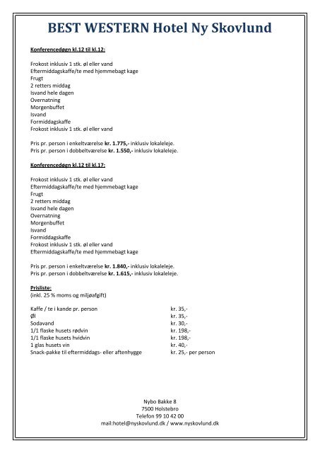 Prisliste (.pdf) - Hotel Ny Skovlund