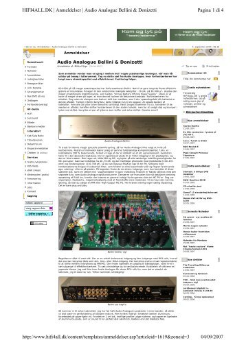 Pagina 1 di 4 HIFI4ALL.DK | Anmeldelser | Audio Analogue Bellini ...