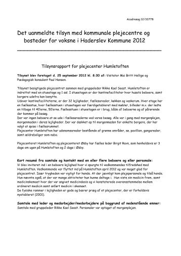 Kommunalt uanmeldt tilsyn 25.9.2012 - Haderslev Plejecenter ...