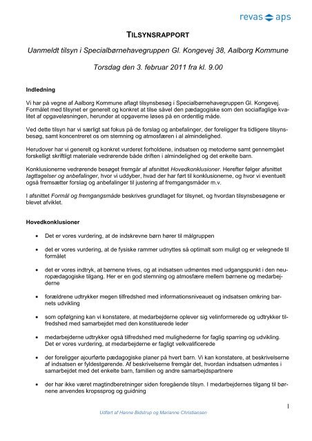 Tilsynsrapport uanmeldt tilsyn - Aalborg Kommune