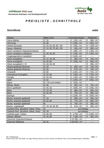 P R E I S L I S T E - S C H N I T T H O L Z - Muehlbauer Holz