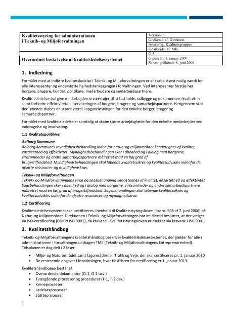 Beskrivelse af kvalitetsledelsessystemet i Teknik- og Miljøforvaltningen