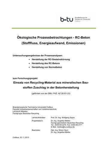 Ökologische Prozessbetrachtungen - RC-Beton (Stofffluss ...