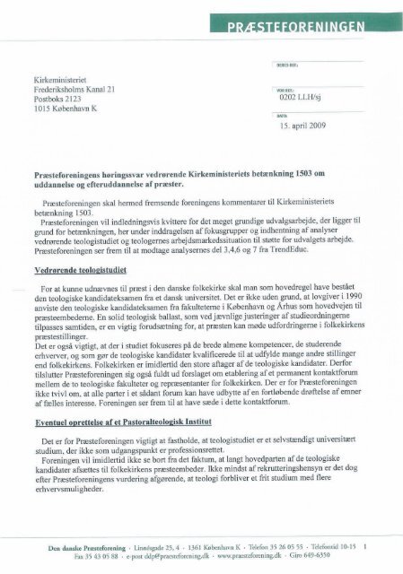 Fra Den danske Præsteforening og præster ... - Kirkeministeriet