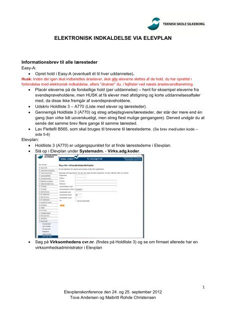 ELEKTRONISK INDKALDELSE VIA ELEVPLAN - AdmSys