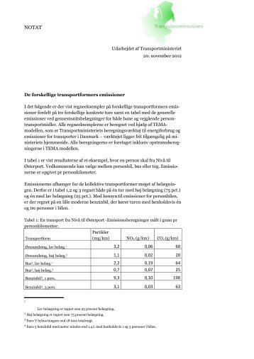 Notat om sammenligning af køretøjer - Transportministeriet