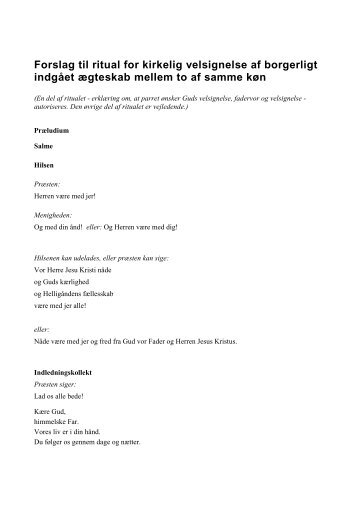 Ritual for kirkelig velsignelse af borgerligt indgået ægteskab mellem ...