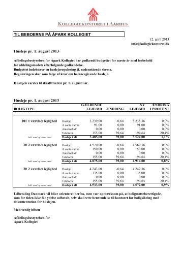 Huslejevarsel - Åpark Kollegiet