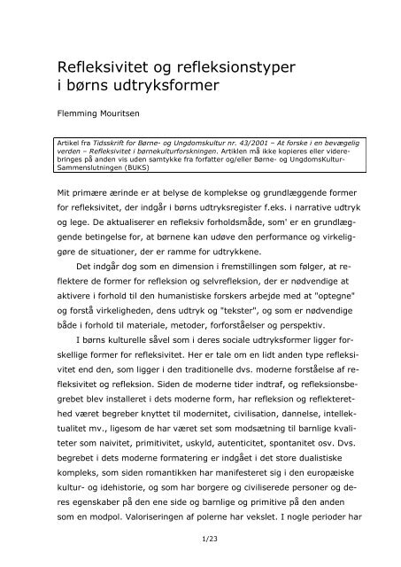 Refleksivitet og refleksionstyper i børns udtryksformer