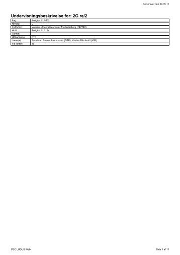 Undervisningsbeskrivelse for: 2G re/2 - Vufintern