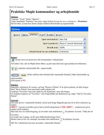 Praktiske Maple kommandoer og arbejdsmåde - Steen Toft Jørgensen