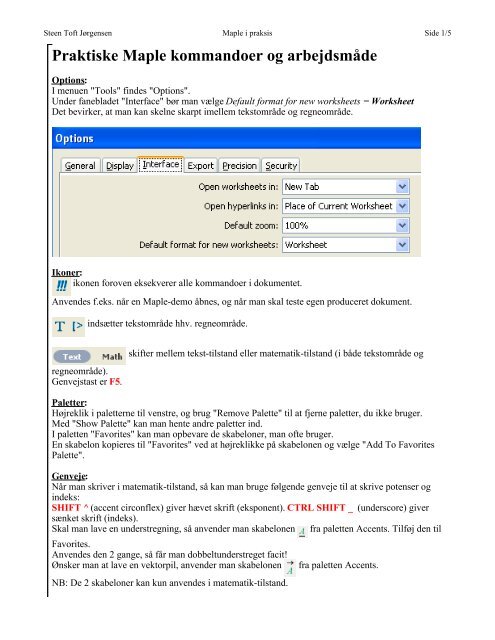 Praktiske Maple kommandoer og arbejdsmåde - Steen Toft Jørgensen