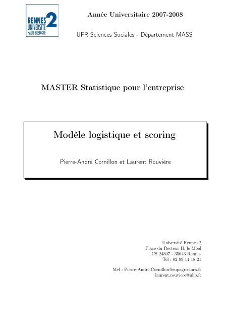 Modèle logistique et scoring - Université Rennes 2