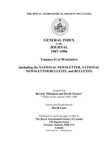 General Index - The Royal Astronomical Society of Canada