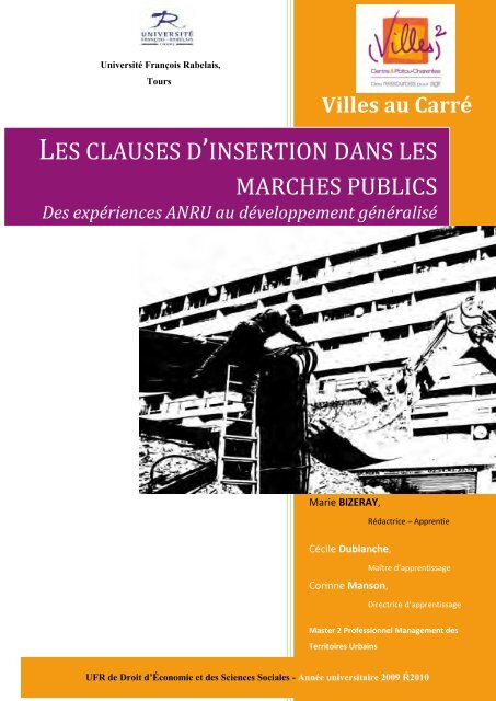 Les clauses d'insertion dans les marchés publics - Villes au carré