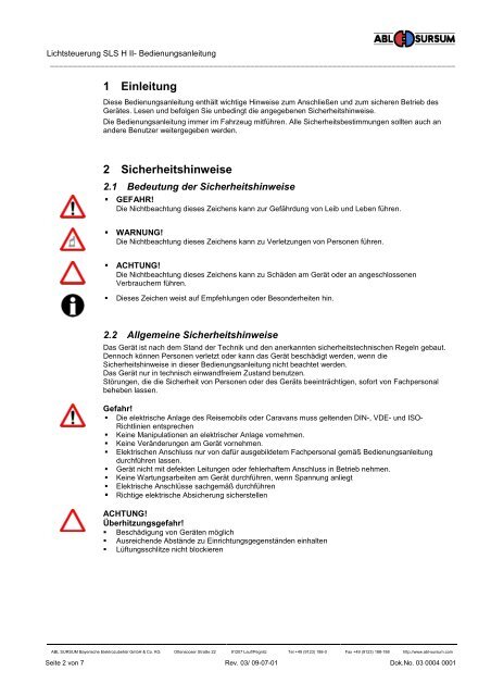 Lichtsteuerung SLS H II - ABL Sursum