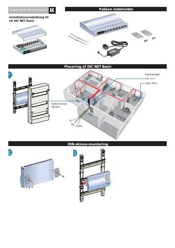 Placering af IHC NET Basic DIN-skinne-montering Pakken indeholder