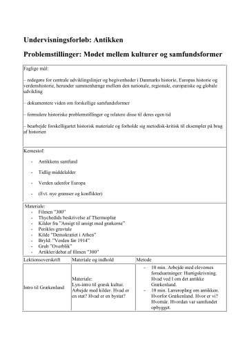 Undervisningsforløb: Antikken Problemstillinger: Mødet mellem ...